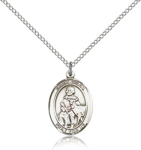 St. Giles Medal, Sterling Silver, Medium - 18" 1.2mm Sterling Silver Chain + Clasp