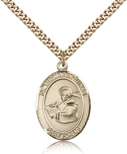 St. Thomas Aquinas Medal, Gold Filled, Large - 24" 2.4mm Gold Plated Chain + Clasp