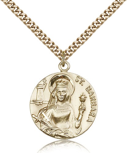 St. Barbara Medal, Gold Filled - 24" 2.4mm Gold Plated Endless Chain
