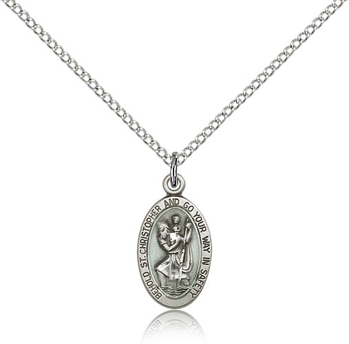 St. Christopher Medal, Sterling Silver - 18" 1.2mm Sterling Silver Chain + Clasp
