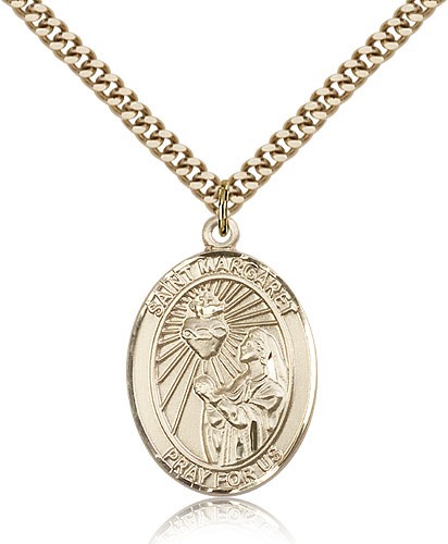 St. Margaret Mary Alacoque Medal, Gold Filled, Large - 24" 2.4mm Gold Plated Chain + Clasp