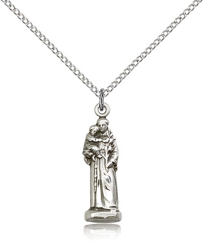 St. Anthony Medal, Sterling Silver - 18" 1.2mm Sterling Silver Chain + Clasp