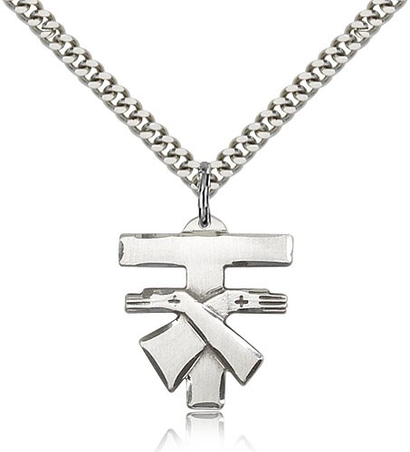 Franciscan Cross Pendant, Sterling Silver - 24" 2.4mm Rhodium Plate Endless Chain