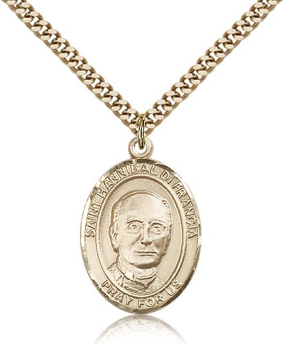 St. Hannibal Medal, Gold Filled, Large - 24" 2.4mm Gold Plated Chain + Clasp