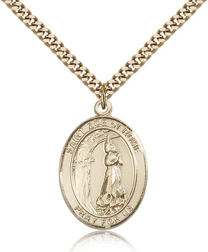 St. Zoe of Rome Medal, Gold Filled, Large - 24" 2.4mm Gold Plated Chain + Clasp