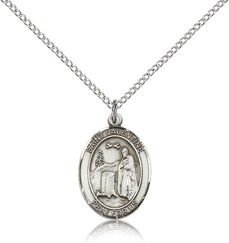 St. Valentine of Rome Medal, Sterling Silver, Medium - 18" 1.2mm Sterling Silver Chain + Clasp