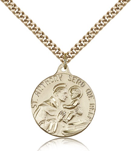 St. Anthony Medal, Gold Filled - 24" 2.4mm Gold Plated Endless Chain
