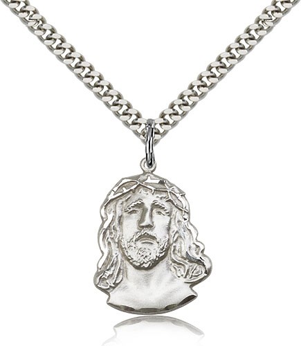 Ecce Homo Medal, Sterling Silver - 24" 2.4mm Rhodium Plate Endless Chain