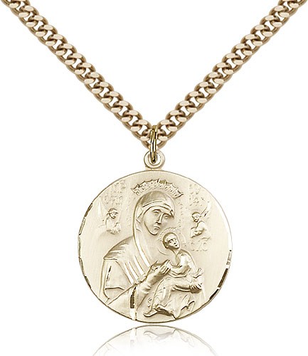 Our Lady of Perpetual Help Medal, Gold Filled - 24" 2.4mm Gold Plated Endless Chain