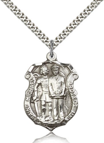 St. Michael the Archangel Medal, Sterling Silver - 24" 2.4mm Rhodium Plate Endless Chain