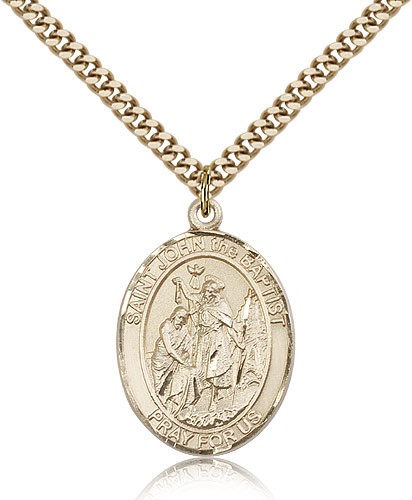 St. John the Baptist Medal, Gold Filled, Large - 24" 2.4mm Gold Plated Chain + Clasp