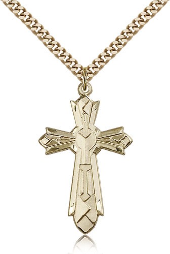 Mosaic Cross Pendant, Gold Filled - 24" 2.4mm Gold Plated Endless Chain
