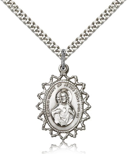 Scapular Medal, Sterling Silver - 24" 2.4mm Rhodium Plate Endless Chain