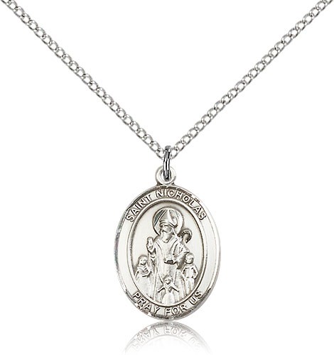 St. Nicholas Medal, Sterling Silver, Medium - 18" 1.2mm Sterling Silver Chain + Clasp