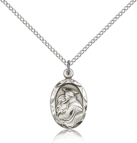 St. Anthony of Padua Medal, Sterling Silver - 18" 1.2mm Sterling Silver Chain + Clasp