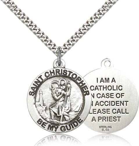 St. Christopher Medal, Sterling Silver - 24" 2.4mm Rhodium Plate Endless Chain
