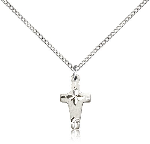 Cross Pendant, Sterling Silver - 18" 1.2mm Sterling Silver Chain + Clasp