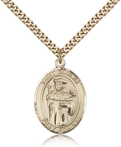 St. Casimir of Poland Medal, Gold Filled, Large - 24" 2.4mm Gold Plated Chain + Clasp