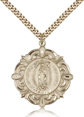 Our Lady of Guadalupe Medal, Gold Filled - 24" 2.4mm Gold Plated Endless Chain