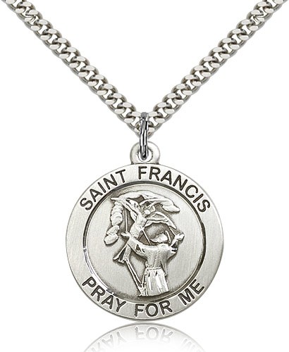 St. Francis Medal, Sterling Silver - 24" 2.4mm Rhodium Plate Endless Chain