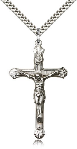 Crucifix Pendant, Sterling Silver - 24" 2.4mm Rhodium Plate Endless Chain