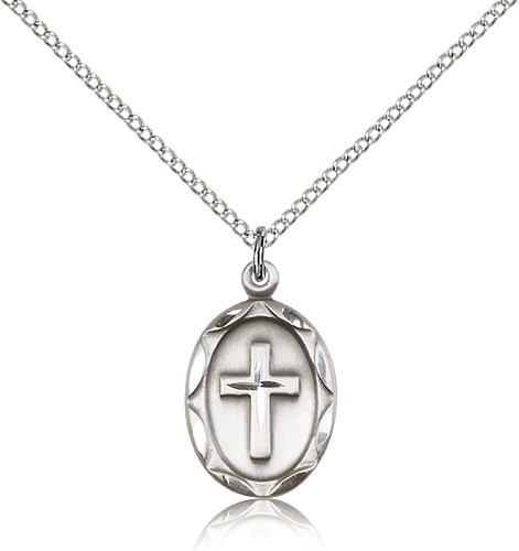 Cross Pendant, Sterling Silver - 18" 1.2mm Sterling Silver Chain + Clasp