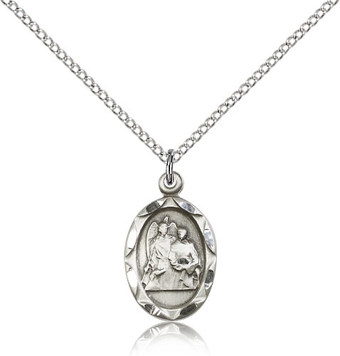 St. Raphael Medal, Sterling Silver - 18" 1.2mm Sterling Silver Chain + Clasp