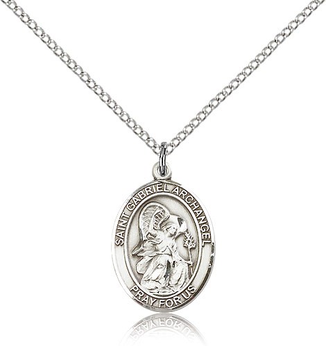 St. Gabriel the Archangel Medal, Sterling Silver, Medium - 18" 1.2mm Sterling Silver Chain + Clasp