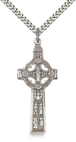 Scriptures Cross Pendant, Sterling Silver - 24" 2.4mm Rhodium Plate Endless Chain