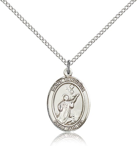 St. Tarcisius Medal, Sterling Silver, Medium - 18" 1.2mm Sterling Silver Chain + Clasp