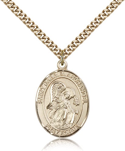 St. Gabriel the Archangel Medal, Gold Filled, Large - 24" 2.4mm Gold Plated Chain + Clasp