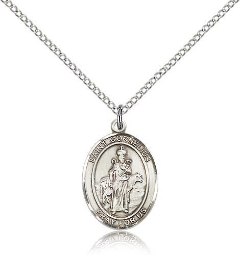 St. Cornelius Medal, Sterling Silver, Medium - 18" 1.2mm Sterling Silver Chain + Clasp
