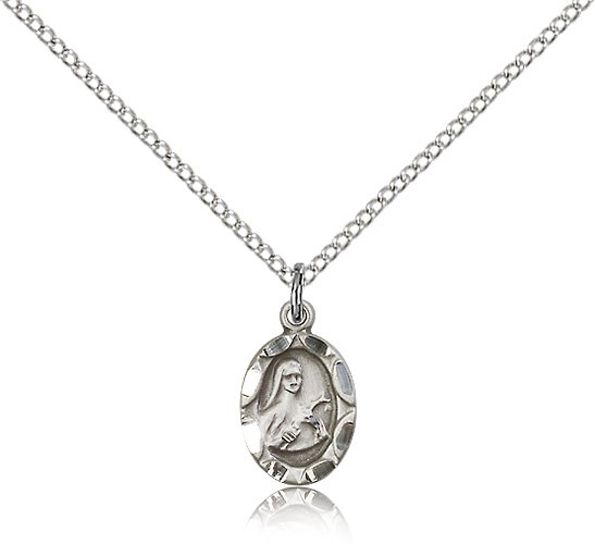 St. Theresa Medal, Sterling Silver - 18" 1.2mm Sterling Silver Chain + Clasp