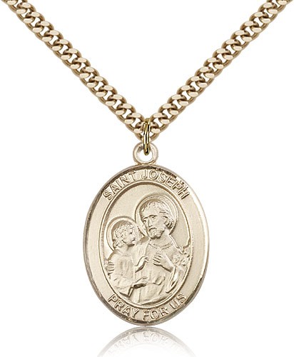 St. Joseph Medal, Gold Filled, Large - 24" 2.4mm Gold Plated Chain + Clasp