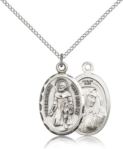 St. Peregrine Medal, Sterling Silver - 18" 1.2mm Sterling Silver Chain + Clasp