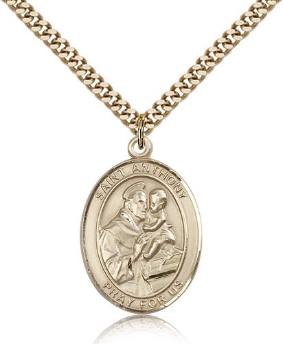 St. Anthony of Padua Medal, Gold Filled, Large - 24" 2.4mm Gold Plated Chain + Clasp