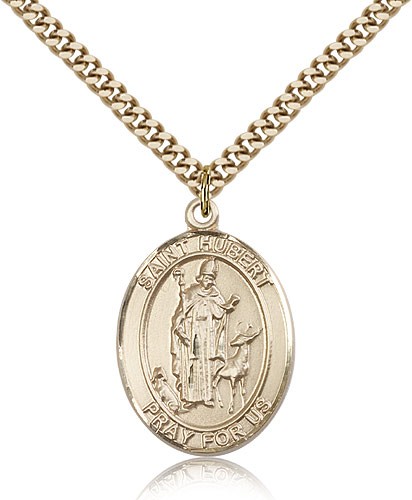 St. Hubert of Liege Medal, Gold Filled, Large - 24" 2.4mm Gold Plated Chain + Clasp