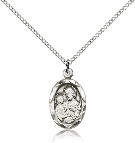 St. Joseph Medal, Sterling Silver - 18" 1.2mm Sterling Silver Chain + Clasp