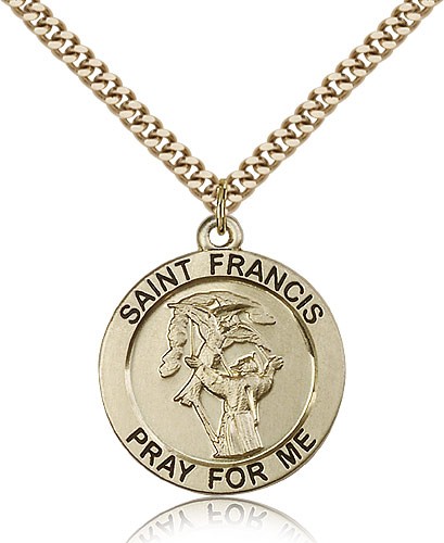 St. Francis Medal, Gold Filled - 24" 2.4mm Gold Plated Endless Chain