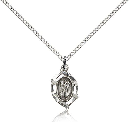 St. Christopher Medal, Sterling Silver - 18" 1.2mm Sterling Silver Chain + Clasp