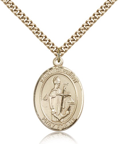 St. Clement Medal, Gold Filled, Large - 24" 2.4mm Gold Plated Chain + Clasp