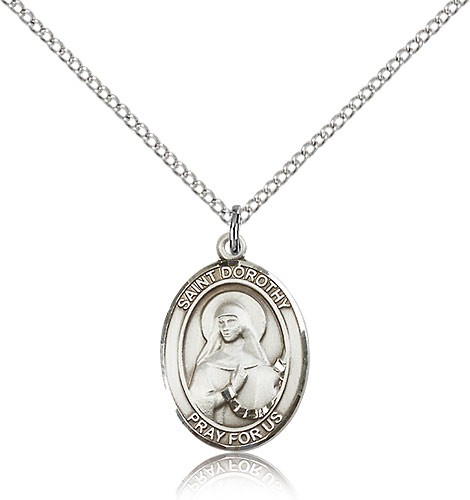 St. Dorothy Medal, Sterling Silver, Medium - 18" 1.2mm Sterling Silver Chain + Clasp