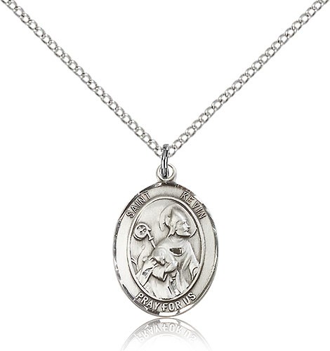 St. Kevin Medal, Sterling Silver, Medium - 18" 1.2mm Sterling Silver Chain + Clasp