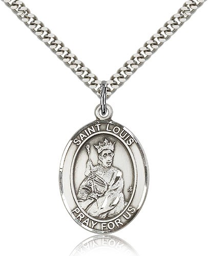 St. Louis Medal, Sterling Silver, Large - 24" 2.4mm Rhodium Plate Chain + Clasp