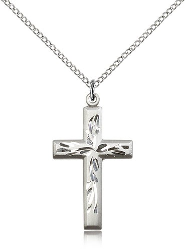 Cross Pendant, Sterling Silver - 18" 1.2mm Sterling Silver Chain + Clasp