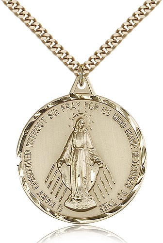 Miraculous Medal, Gold Filled - 24" 2.4mm Gold Plated Endless Chain
