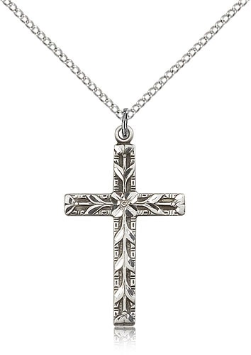 Cross Pendant, Sterling Silver - 18" 1.2mm Sterling Silver Chain + Clasp