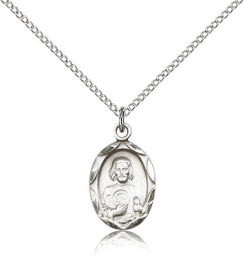 St. Jude Medal, Sterling Silver - 18" 1.2mm Sterling Silver Chain + Clasp