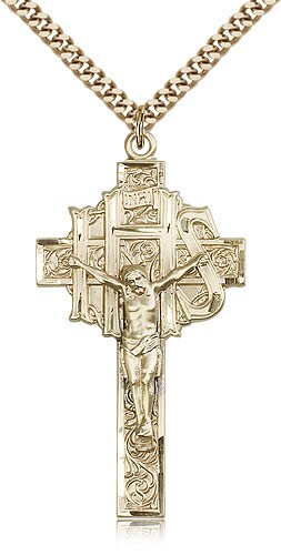 Crucifix Pendant, Gold Filled - 24" 2.4mm Gold Plated Endless Chain