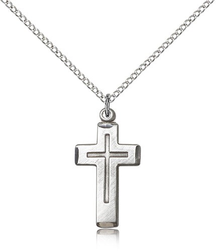 Cross Pendant, Sterling Silver - 18" 1.2mm Sterling Silver Chain + Clasp